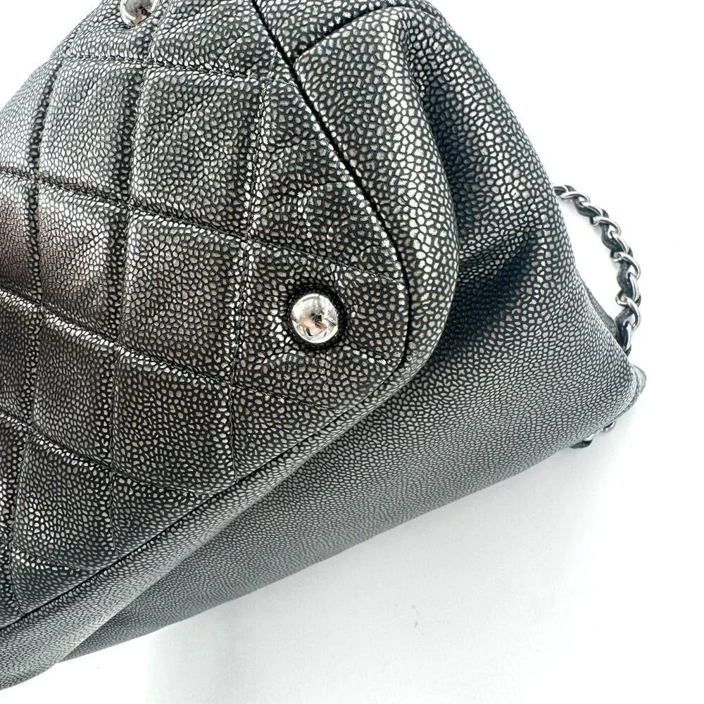 Chanel Metallic Silver Gray Grey Quilted Caviar Timeless Tote SHW Series 14